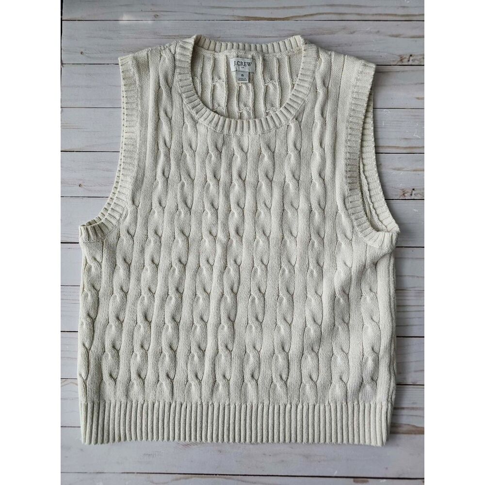 J.Crew Women’s S Cream Cable Knit Sweater Vest 100% Cotton Preppy